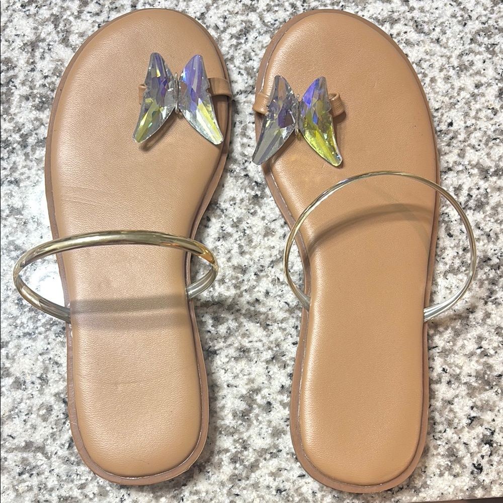 Elegant Tan Sandals with Crystal Accents